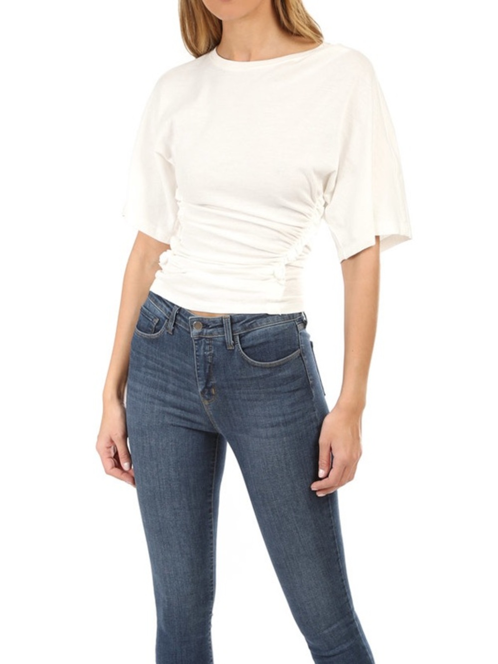 IRO White Ruched Short Sleeve Jersey Top